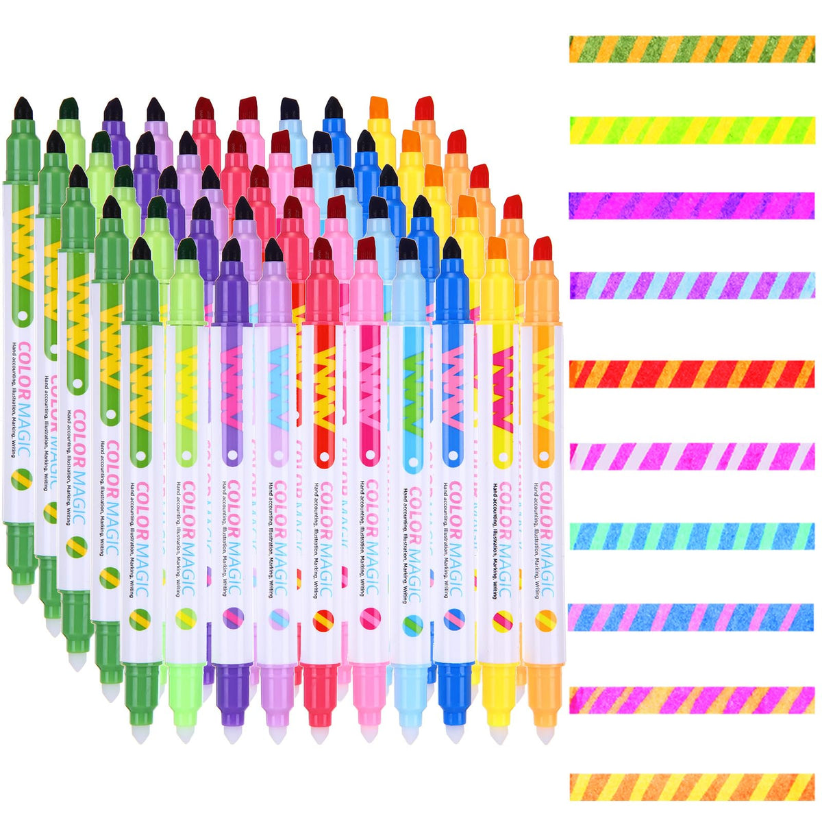 Marspark 50-pcs color-changing highlighters set for vibrant notes and easy erasing.