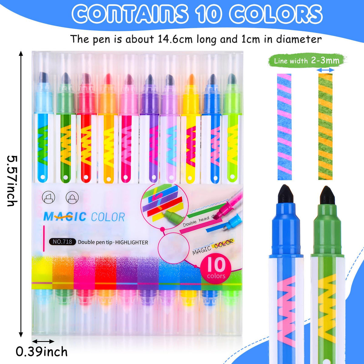 Marspark dual-tip erasable highlighter offers bold and fine lines with smooth ink.