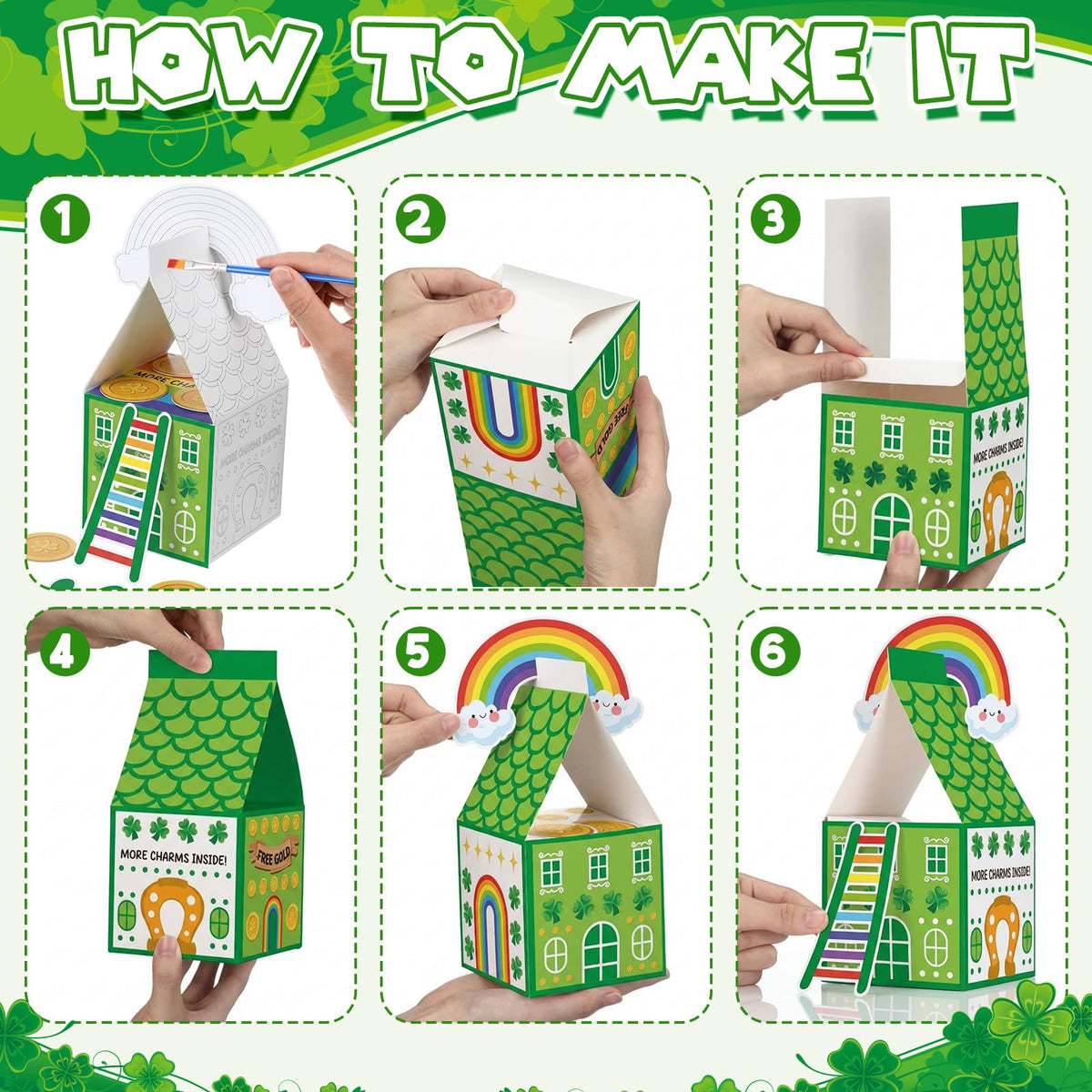 Colorful rainbow shamrocks and coins motifs for Marspark Leprechaun decor