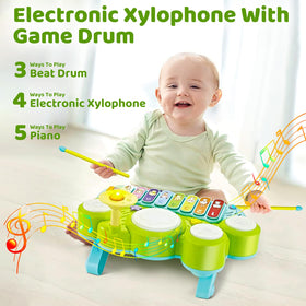 Marstone 3-in-1 beat drum set with whack-a-mole game action