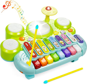 Marstone 3-in-1 musical instrument front view with rainbow keys for color learning
