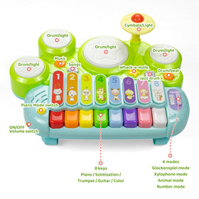 Marstone electronic xylophone modes showing animal sounds and color tones