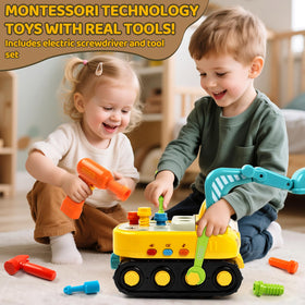 Marstone Toddler Excavator Obstacle-Wheels demonstrating movable wheels for exploration.