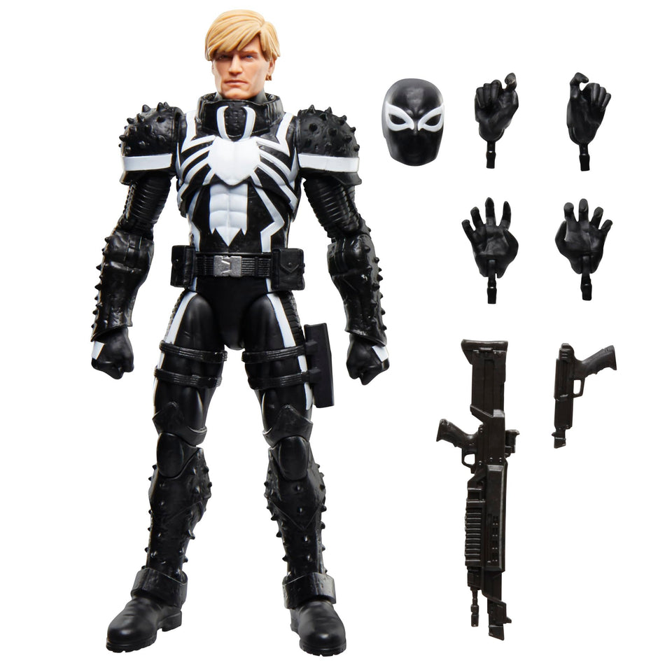 Marvel Legends Agent Venom front view for dynamic posing on display.