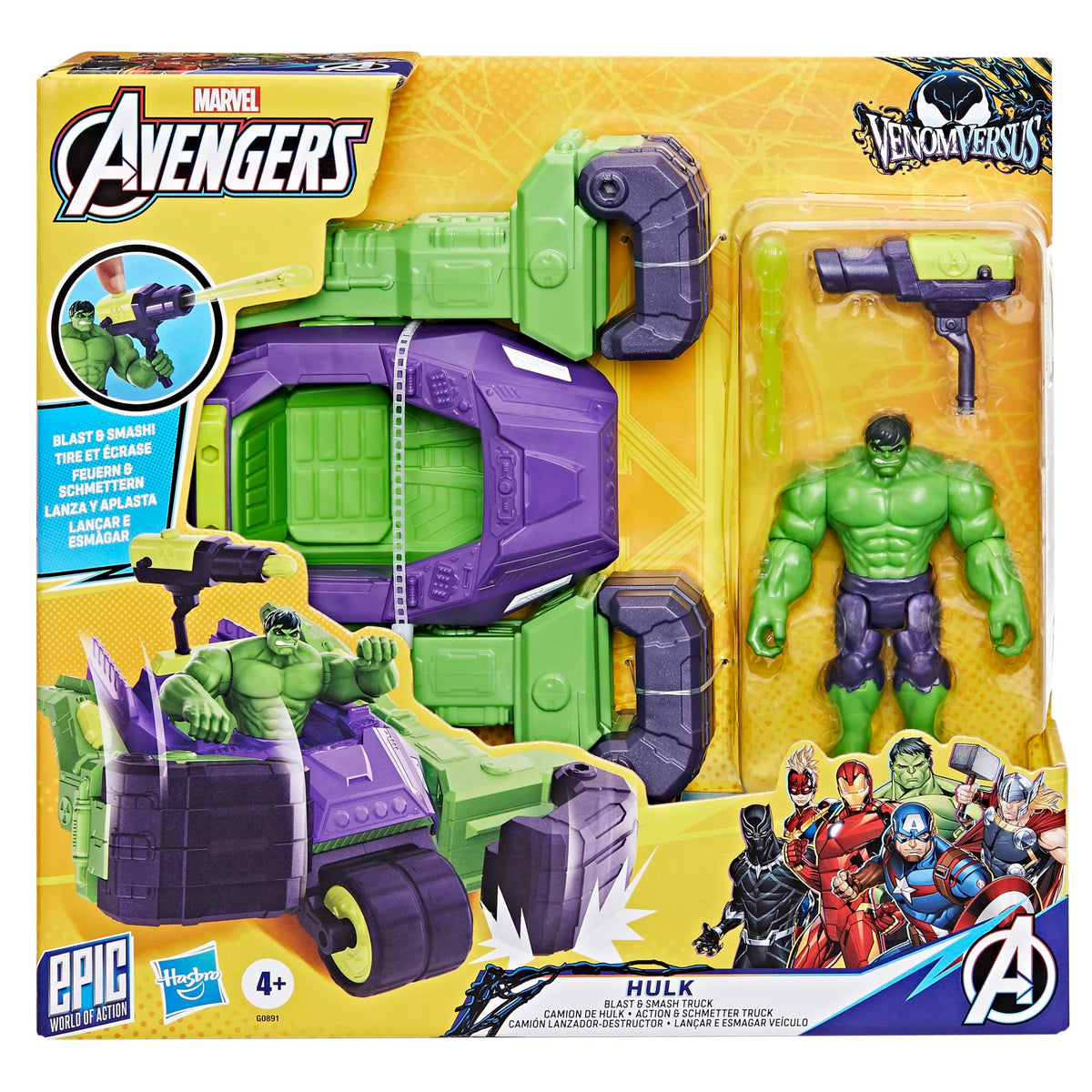 Marvel Avengers Hulk Smash Truck fist-action delivers powerful smashing moments.