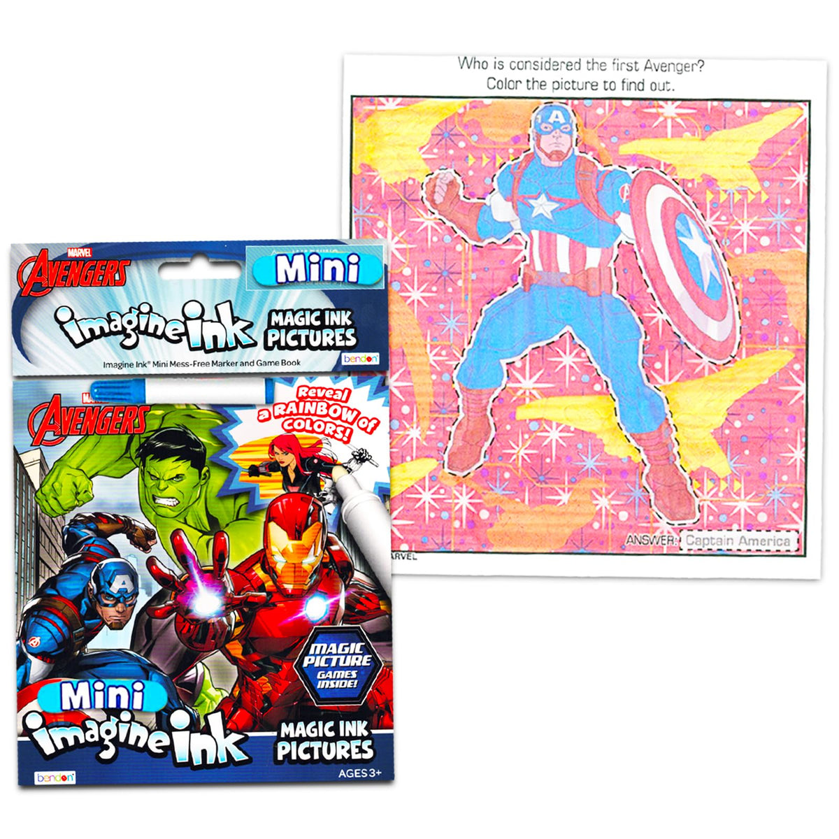 Marvel Avengers Imagine Ink coloring book set pages show no-mess color activity