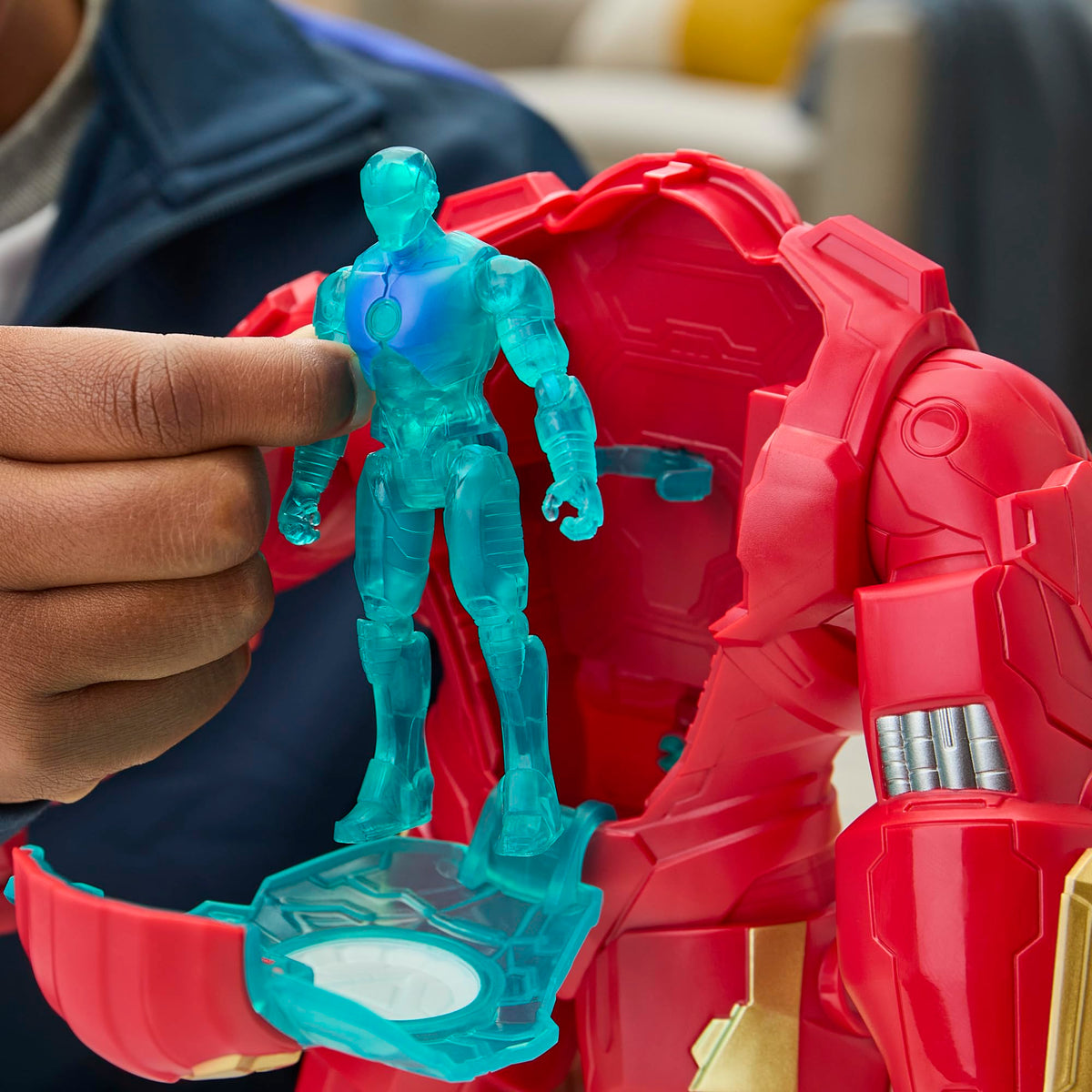 Translucent blue accents highlight the Hulkbuster armor's futuristic look