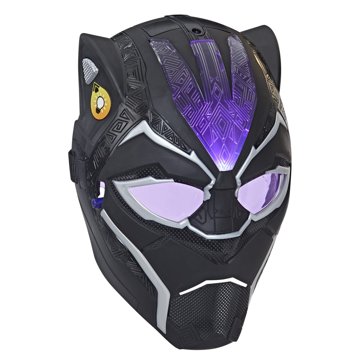 Marvel Black Panther Vibranium Power FX Mask front view with pulsating lights for imaginative play.