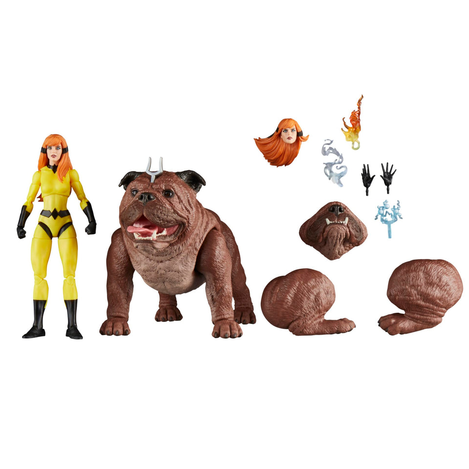 Marvel Crystal and Lockjaw deluxe figures displayed in collectible packaging for display.