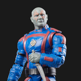 Marvel Drax Build-A-Figure Cosmo part included for extended display.