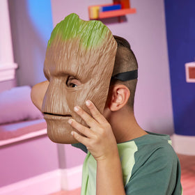 Close-up of the Marvel Groot mask showing kid-friendly design.