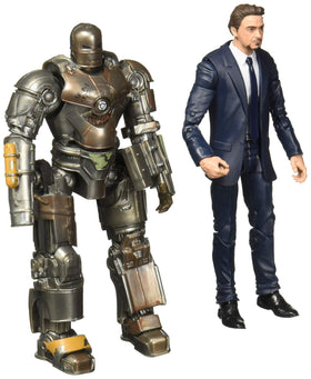 Marvel Hasbro Tony Stark and Iron Man Mark 1 figures in front view for striking display.