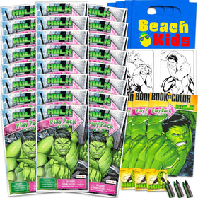 Marvel Hulk mini play packs featuring coloring pages for kid-friendly party fun.
