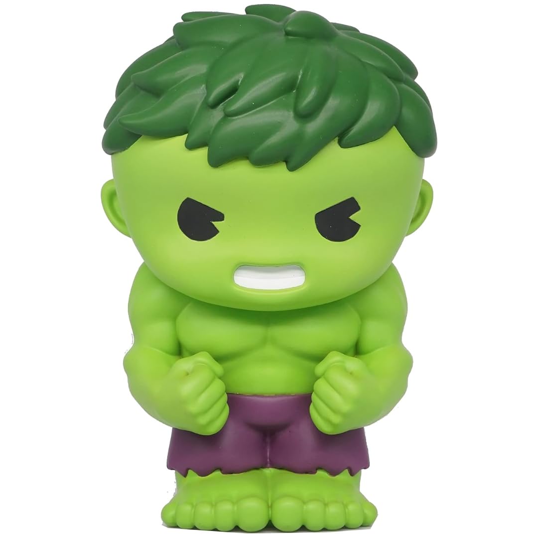 Marvel Hulk PVC Bank coin slot showcases a collectible design for desks and shelves.
