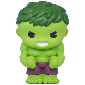 Marvel Hulk PVC Bank coin slot showcases a collectible design for desks and shelves.
