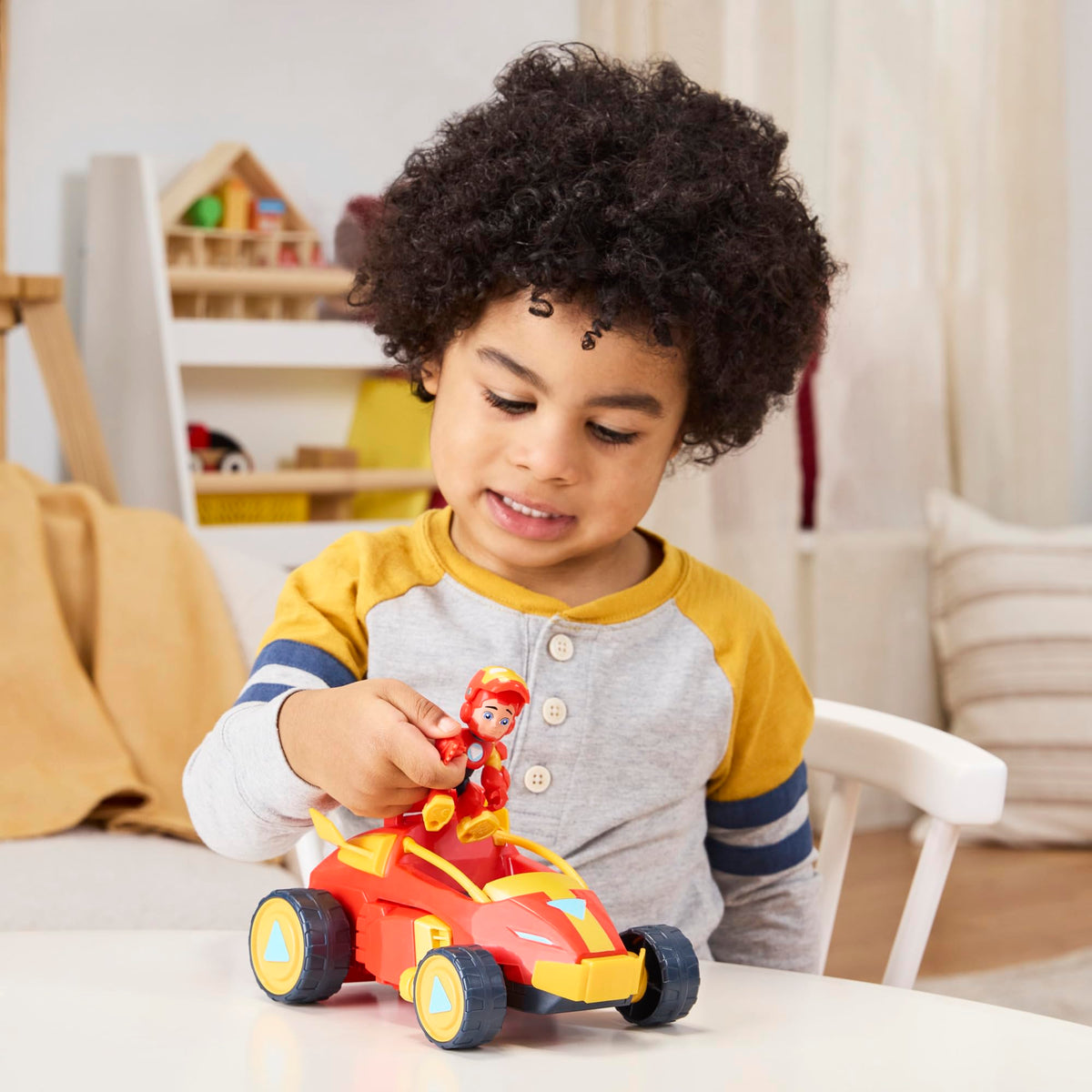 Marvel Mech-Suit and Race Car promote hands-on conversion play.
