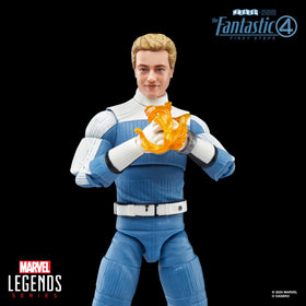 Johnny Storm figure in blue Fantastic Four suit for film-accurate visuals.