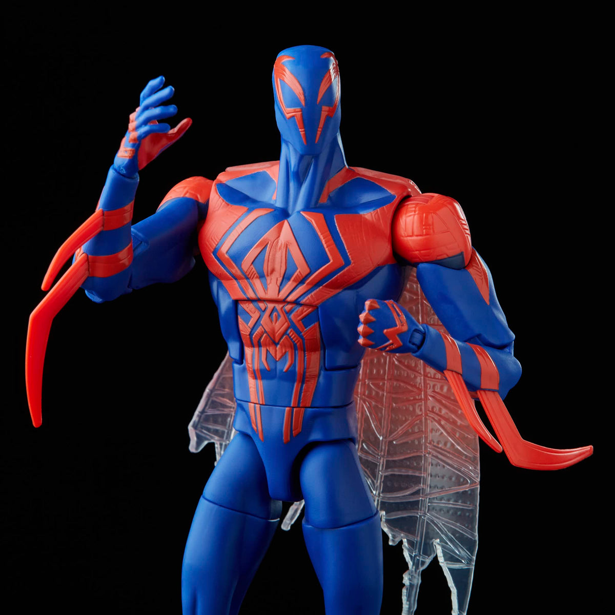 Marvel Legends Spider-Man 2099 with swappable hands enables dynamic posing.