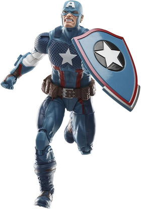 Marvel Legends Captain America figure front view with shield for display collection.