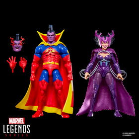 Comics-inspired design of Marvel Legends Deathbird & Gladiator two-pack for collector showcases.