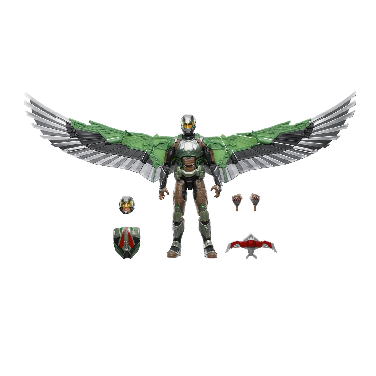 Marvel Legends Falcon deluxe wing backpack for dynamic flight poses.
