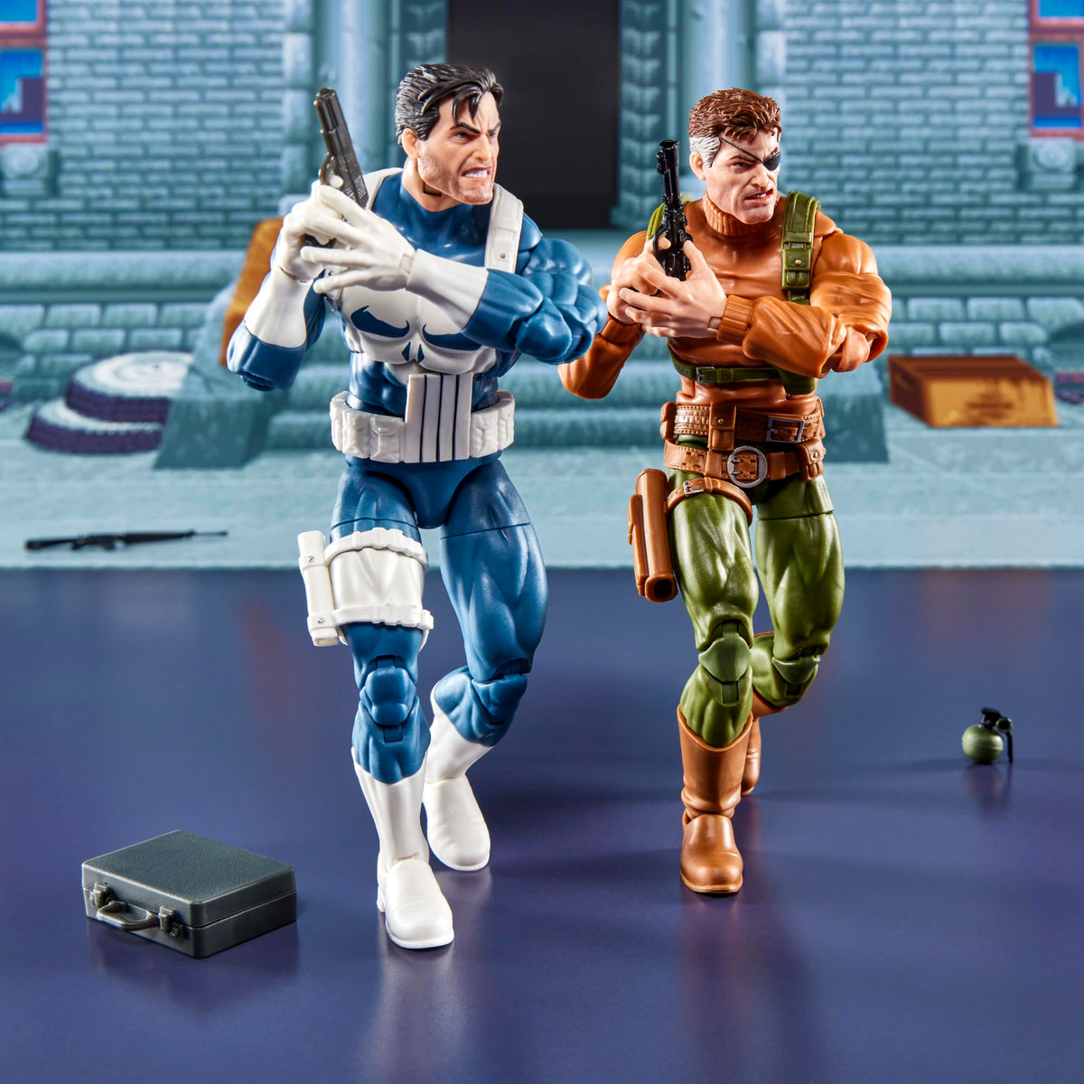 Punisher and Nick Fury weapons enhance authentic gamer-inspired scenes.