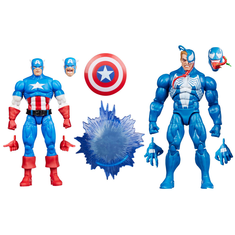 Marvel Legends Gamerverse Captain America vs Venom 2-pack front view for shelf display