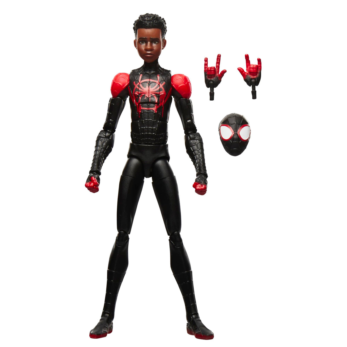Marvel Legends Miles Morales figure in a dynamic main pose for shelf display.