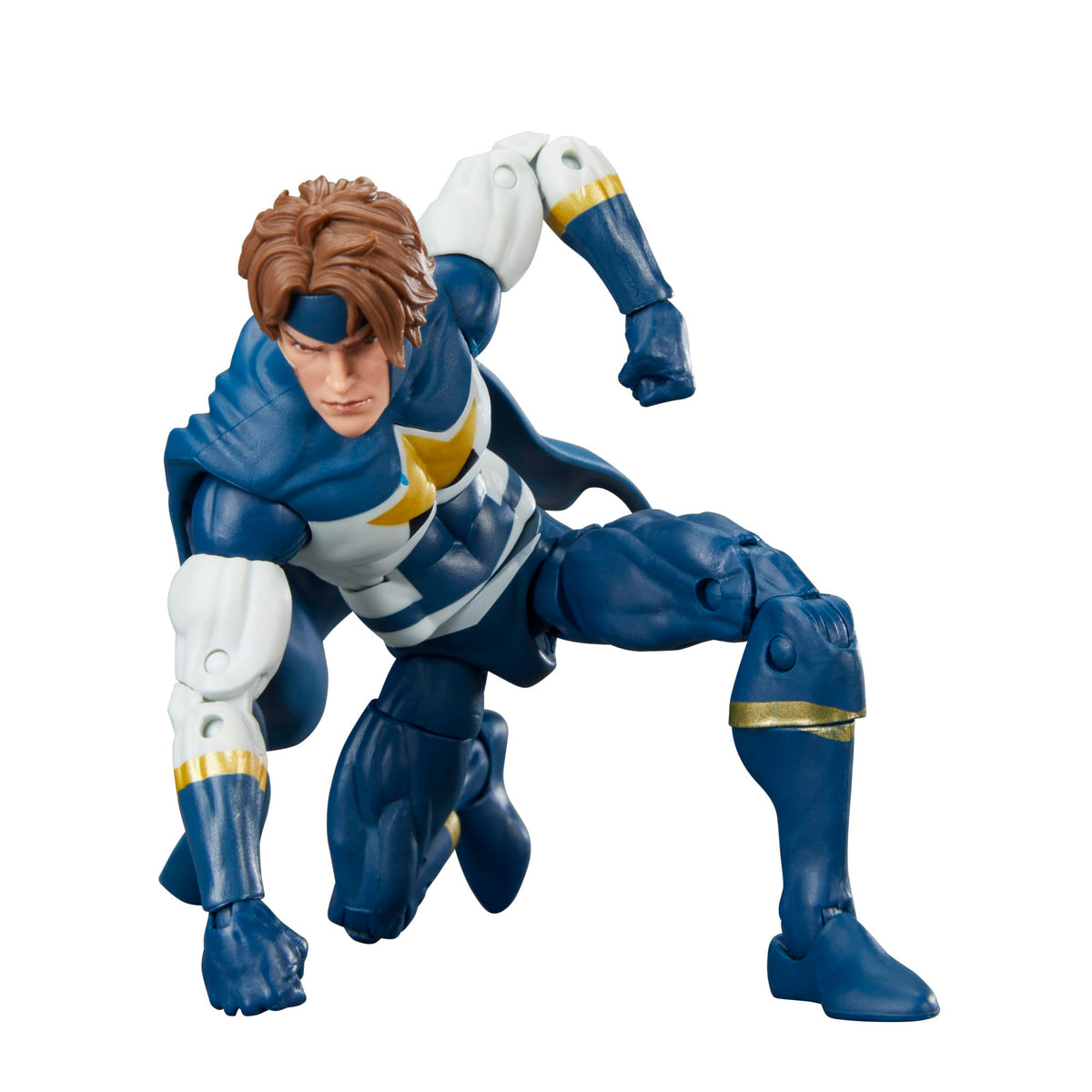 Marvel Legends New Warriors Justice articulation close-up shows detailed deco.