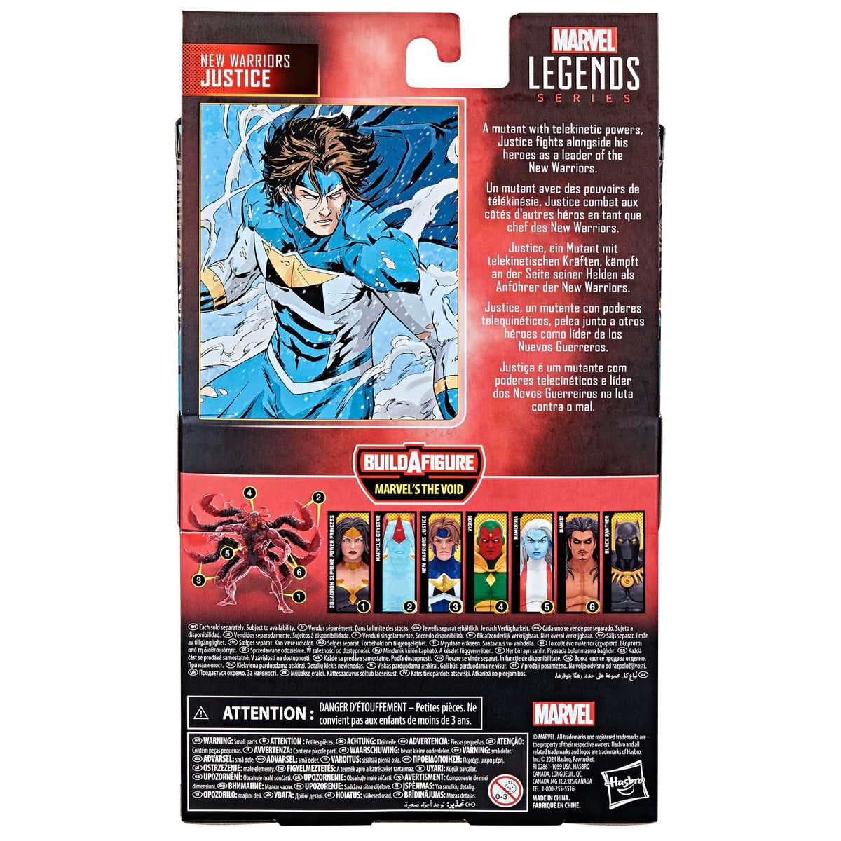 Marvel Legends New Warriors Justice color-detail close-up reveals vibrant tones.