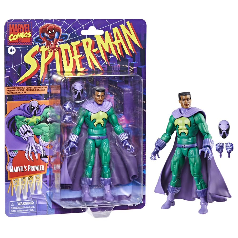 Marvel Legends Prowler front view highlights poseable articulation for dynamic display.