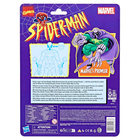 Retro packaging cardback enhances shelf display of Marvel Legends Prowler.