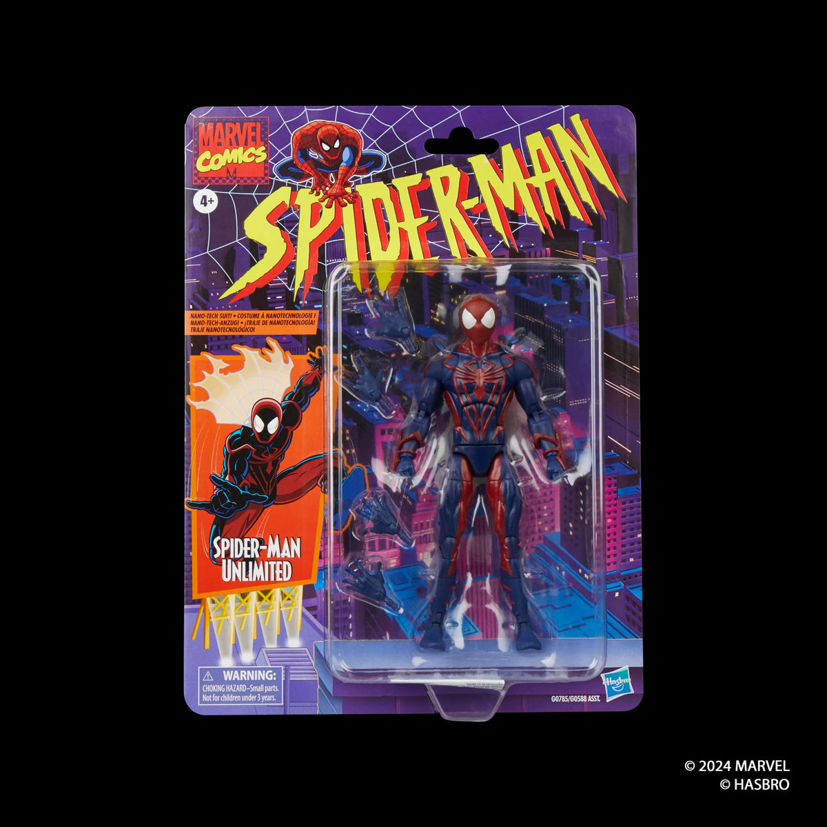 Marvel Legends Spider-Man Unlimited packaging retro blister card evokes collectible nostalgia.