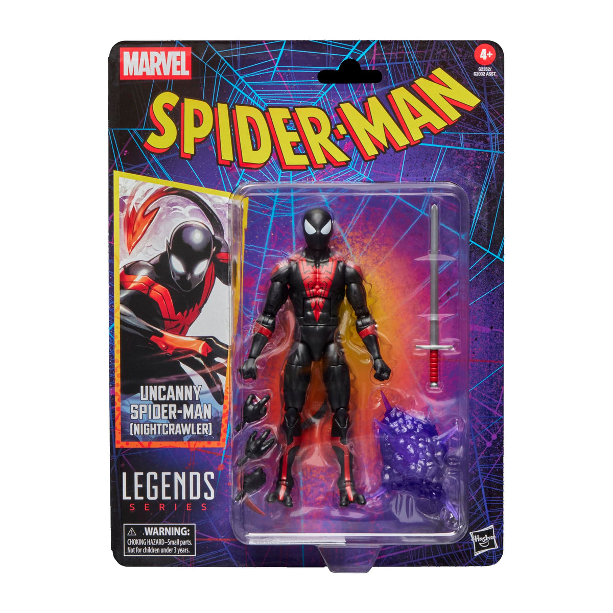 Marvel Legends Uncanny Spider-Man Nightcrawler front view highlights premium poseability for dynamic displays.