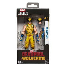 Marvel Legends Wolverine front view figure showcases iconic movie-inspired styling for display collections.