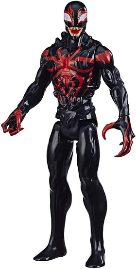 Marvel SPD MAX Venom Titan Miles Morales dynamic pose highlights poseability for action play.
