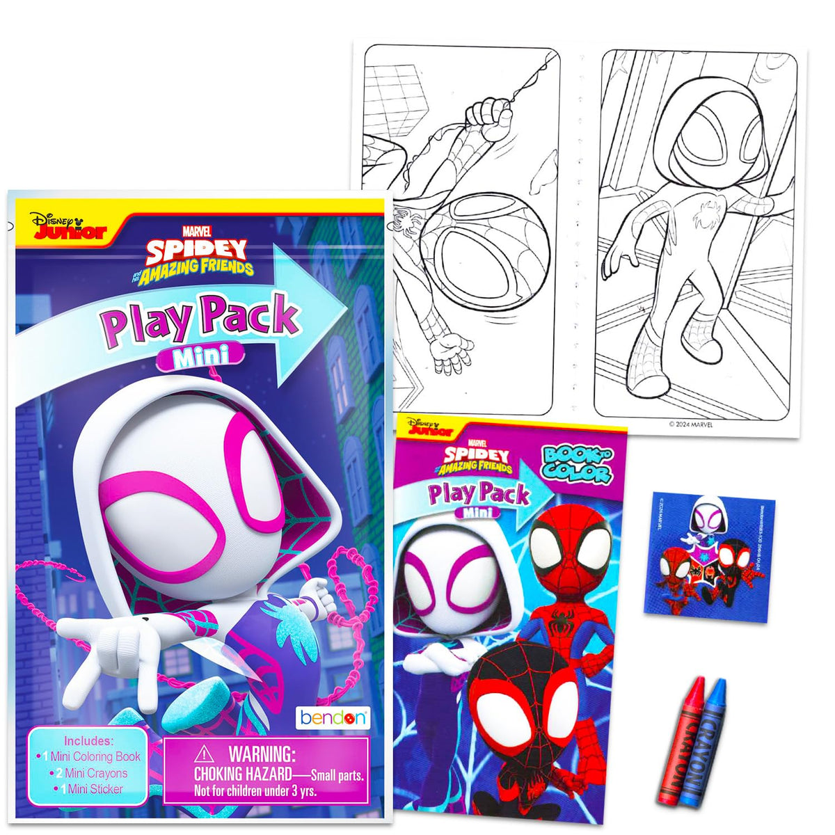 Gwen Stacy Ghost Spider play packs ready for kids' birthday party activities.