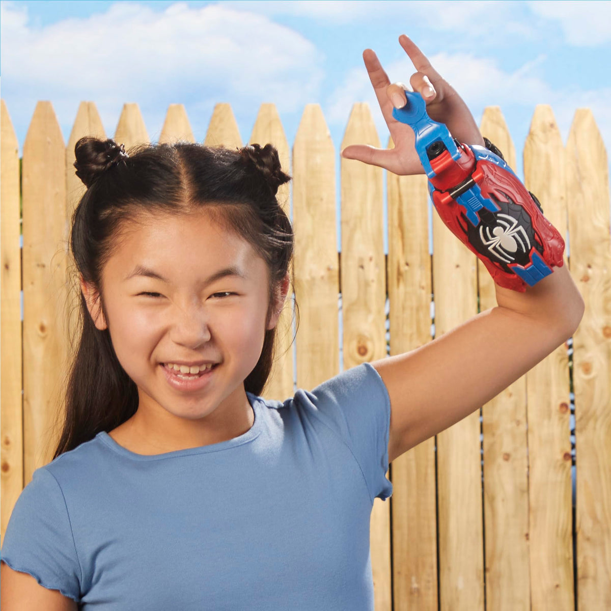 Marvel Spider-Man costume playtime pairs with the blaster for immersive role play.