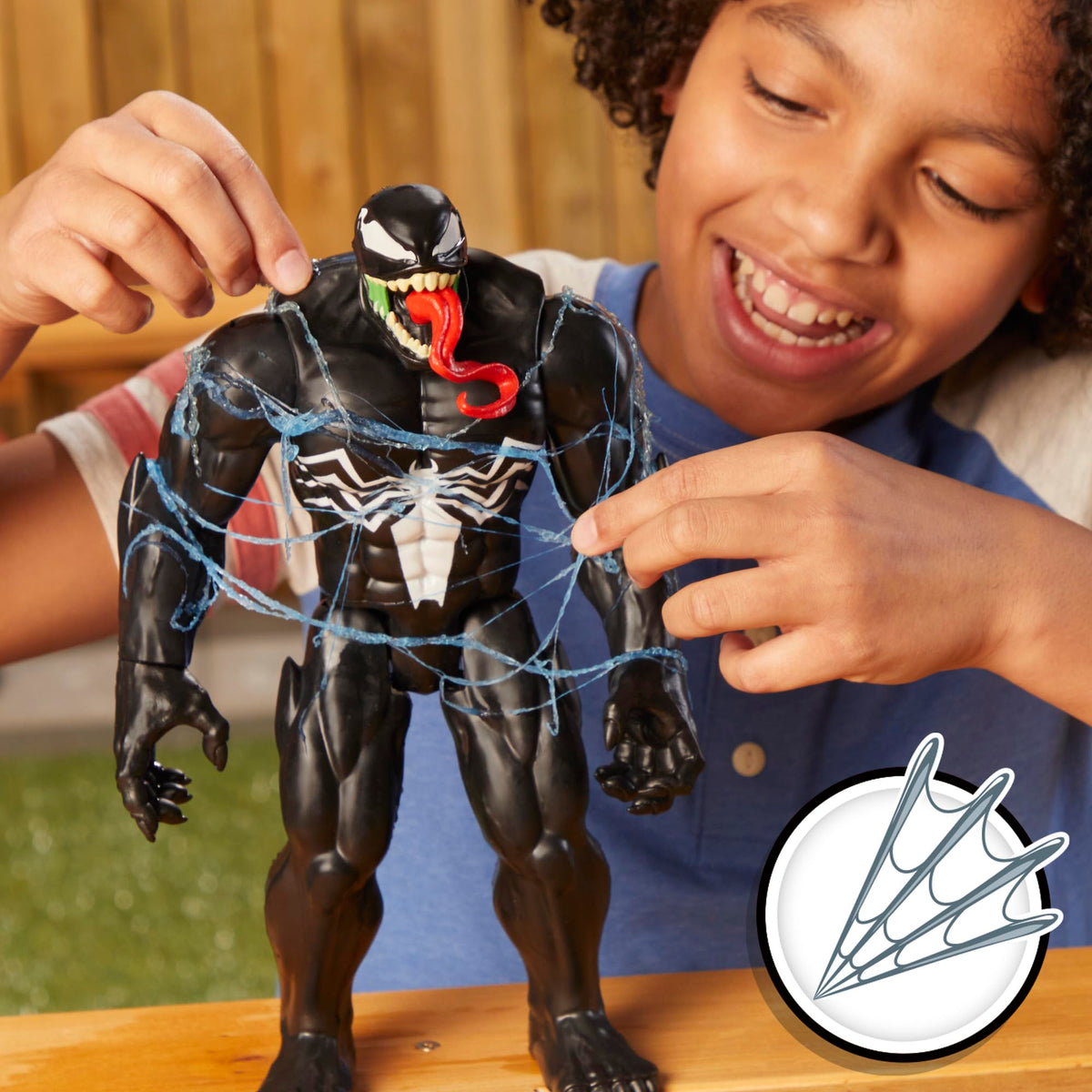 Marvel Spider-Man figure trapped in webs fuels story-driven play.