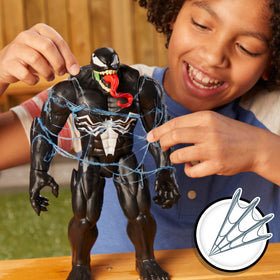 Marvel Spider-Man figure trapped in webs fuels story-driven play.