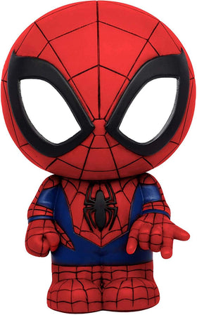 Marvel Spider-Man PVC figural bank close-up highlights durable, lightweight design for shelves