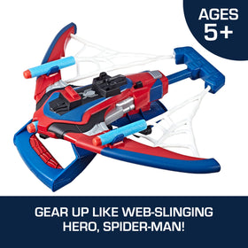 Marvel Spider-Man Web Shots Spiderbolt blaster in use during pretend battle