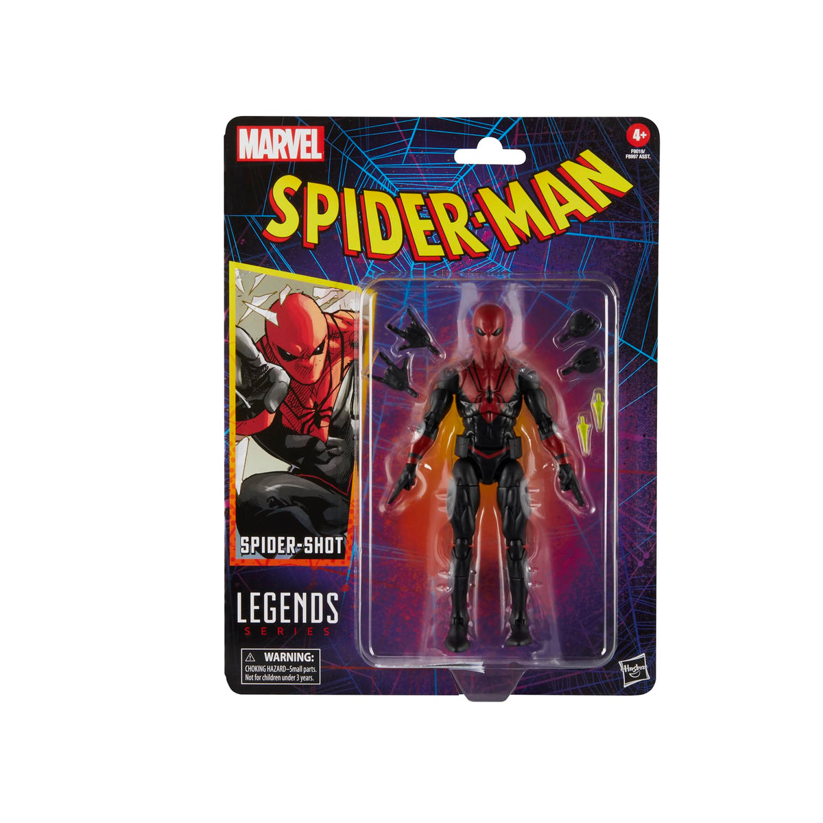 Marvel Spider-Shot dynamic pose highlights over 20 articulation points for versatile posing.