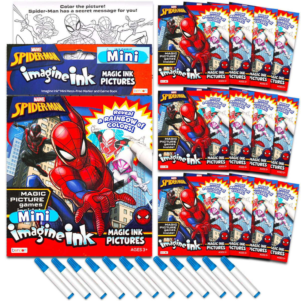 Marvel Spiderman Imagine Ink party favors, 12-pack no-mess coloring books for kids, ideal party activity