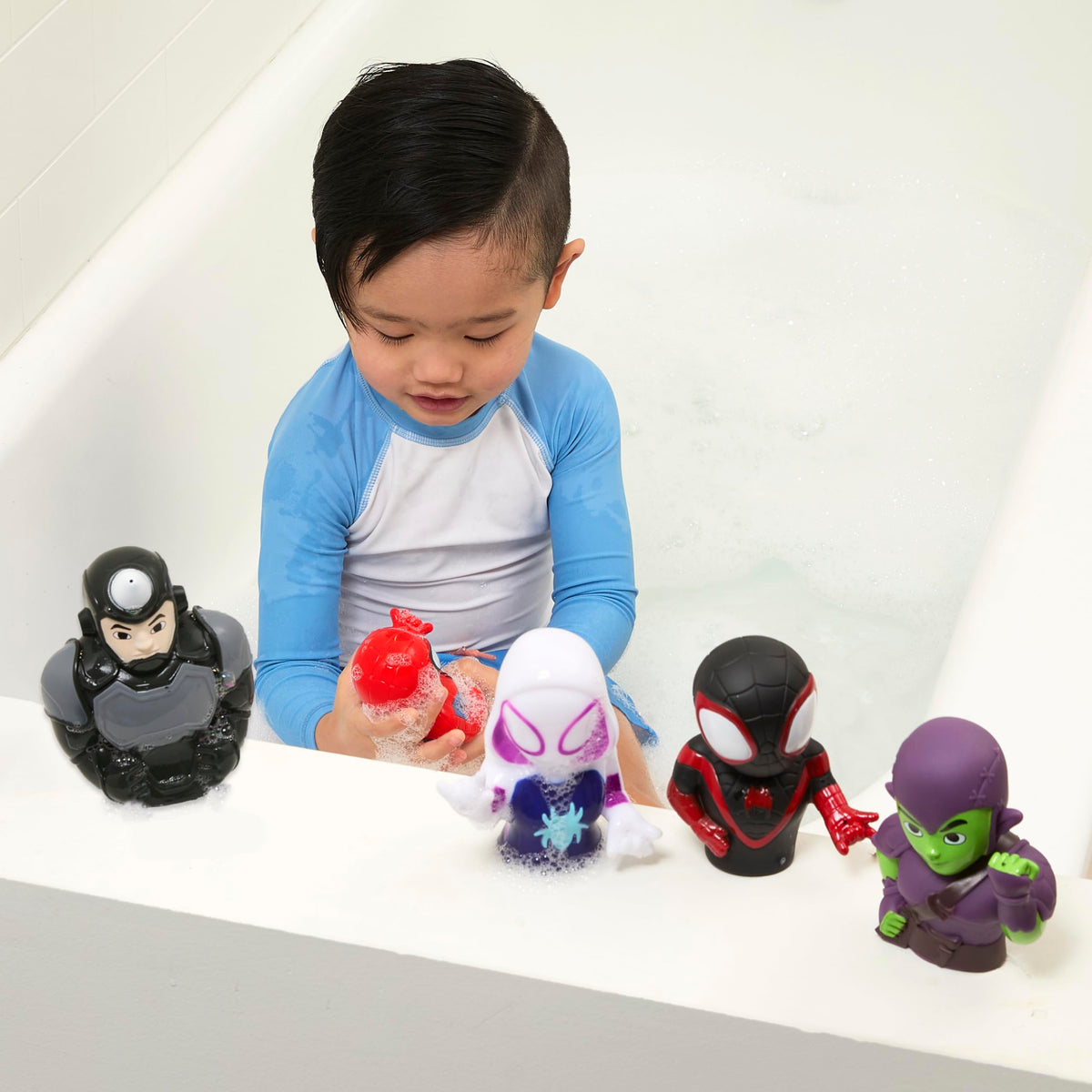 Marvel Spidey and Friends bath squirter Green Goblin sparks cooperative tub play