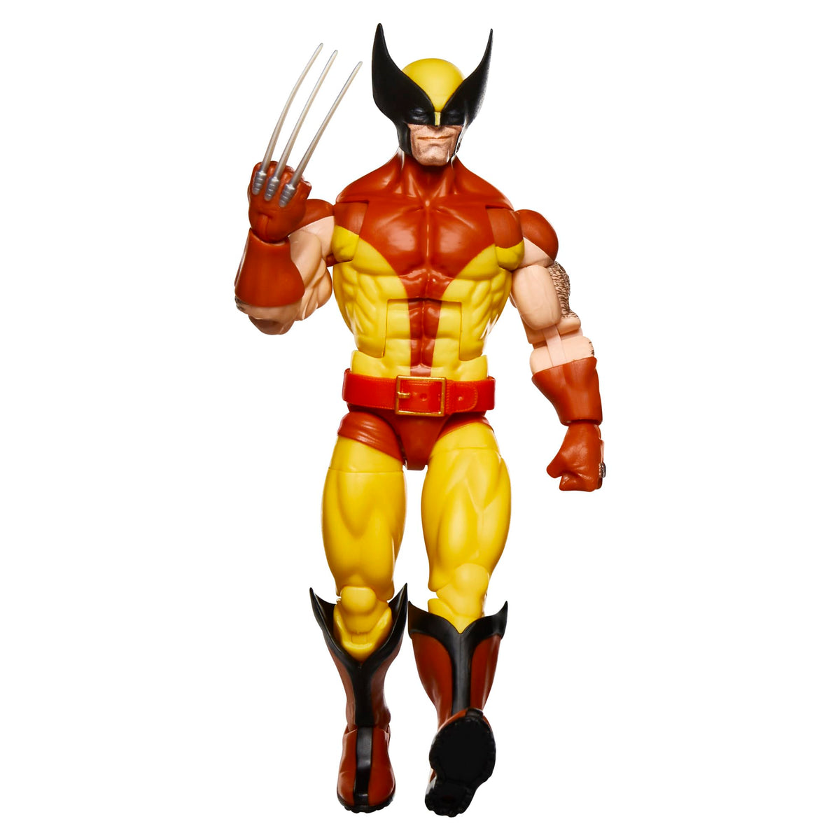 Marvel Wolverine costume texture details, highlighting fabric-like sculpt and bold colors.