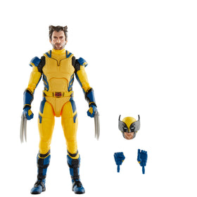 Marvel Legends Wolverine and Deadpool figure front view, ideal for shelf display and posing.