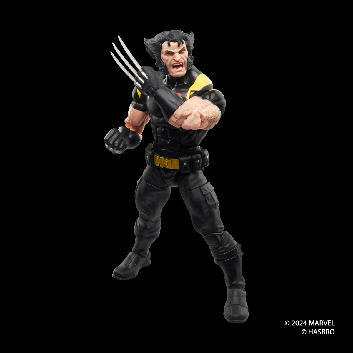 Wolverine figure displayed on a shelf with other Marvel Legends