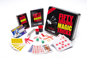 Marvin's Magic Fifty Tricks gift tin with vibrant props for kids