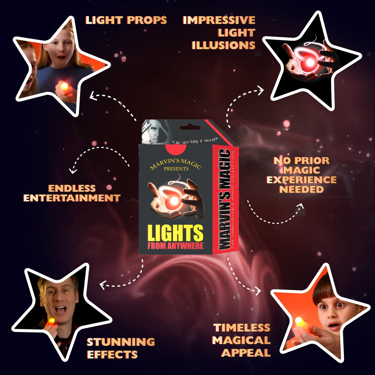 Marvin's Magic Lights From Anywhere light vanishing and reappearing in hand during a trick.
